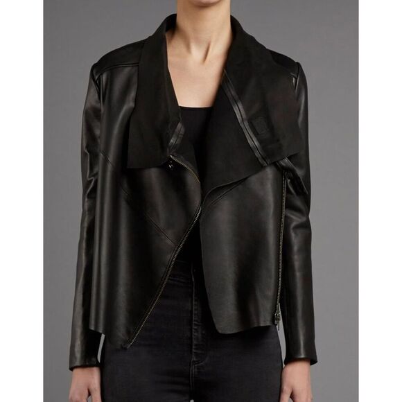 Muubaa lamb leather black draped zipper jacket 6 - Picture 2 of 14